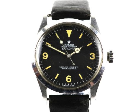 Rolex, A Reference 1016 stainless steel explorer wristwatch, the signed matte black dial with white text, Arabic numerals at 