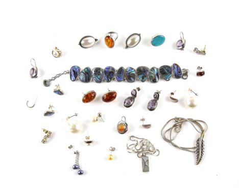 Selection of silver and costume jewellery including silver and gem set necklaces, earrings, bracelets and a ring, together wi