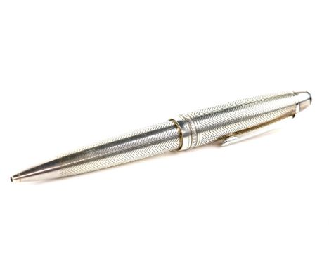 Mont Blanc Meisterstuck LeGrand Solitaire Barley sterling silver ball-point pen, herringbone pattern case and lid, mother of 