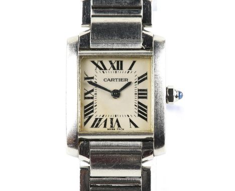 Cartier Reference 2384, A ladies Tanke Francaise wrist watch in 24 mm stainless steel case, the white dial with Roman numeral