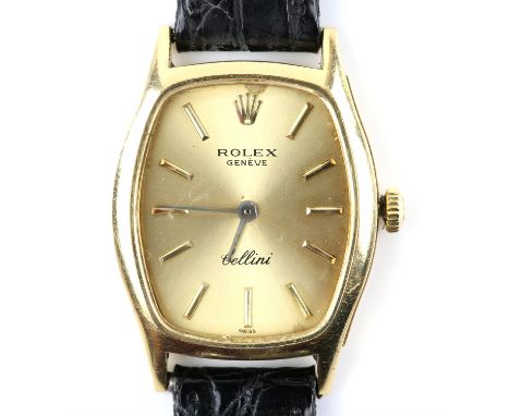 Rolex Reference 3803, A Ladies Cellini wristwatch the brushed gold dial signed Rolex Geneve Cellini, with gold baton hour mar