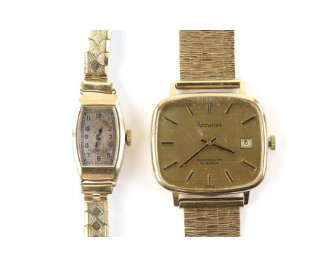 Accurist a gentleman's gold dress watch, the signed brushed gold dial with baton hour markers, date at three, marked shock re