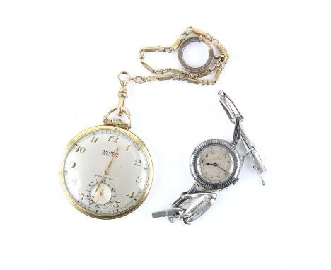 Gold plated Gruen Veri-thin pocket watch, circular silvered dial, with Arabic numerals and subsidiary seconds dial, manual wi