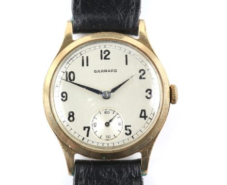 Garrard, vintage 1950's wristwatch, round dial with Arabic numerals and subsidiary seconds dial, with a 17 jewelled manual wi