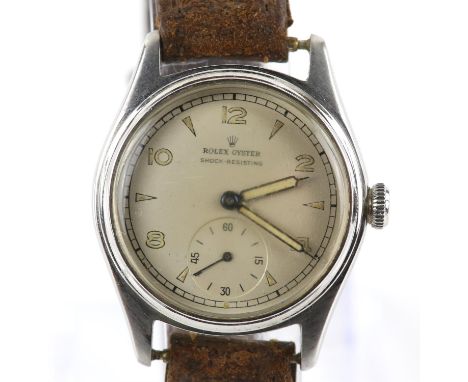 Rolex gentleman's Oyster Shock Revisiting reference 4444 wristwatch in steel case, the signed dial with Arabic numeral hour m