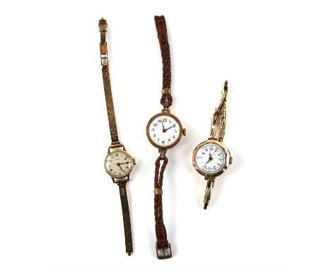 A Ladies gold octagonal cased wristwatch the white enamel dial with Arabic numeral hour markers, fitted with a manual wind mo