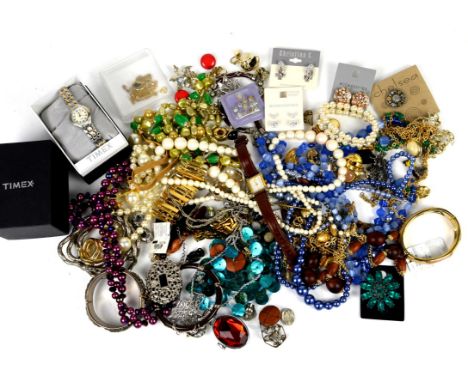 Group of costume jewellery including bead necklaces, earrings, bangles, a Timex wristwatch and other itemsCondition Report:  