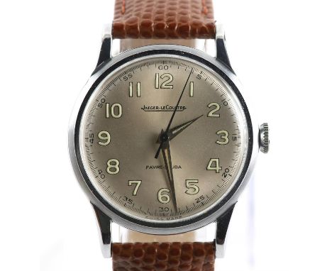 Jaeger Le Coultre, a gentleman's stainless steel Favre - Leuba wristwatch, the signed dial luminous Arabic numeral hour marke