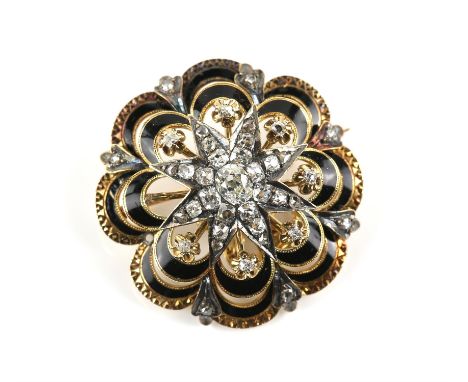 Victorian star brooch, central old cut diamond estimated weight 0.41 carats, surrounded by old and mine cut diamonds in the f