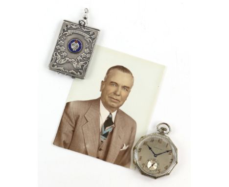 AMENDED DESCRIPTION 1920's Art Deco Hamilton pocket watch,round silver coloured dial with Arabic numerals and subsidiary dial