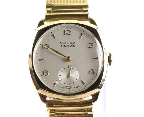 Vertex Revue a gentlemen's gold wristwatch, signed circular dial with Arabic numeral hour markers subsidiary seconds hand and
