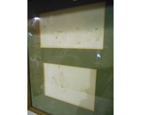Four Pencil and Highlighted Cartoon Drawings, with a hunting theme,signed with a monogram R.C. in two frames (2)