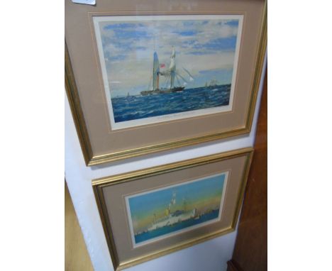 After Norman Wilkinson A Pair of Coloured Sailing Prints.