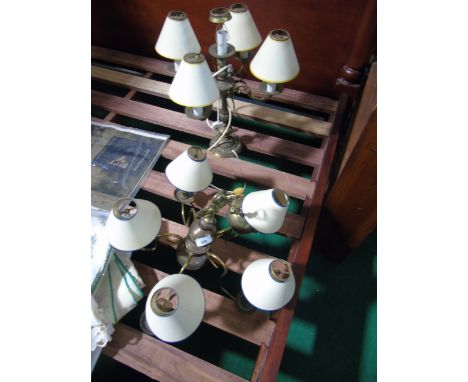 A Five Sconce Brass Electrified Table Lamp & A Five Sconce Brass Ceiling Light. (2)
