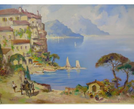 An Oil on Canvas, Continental Lake Scene. Signed lower right R. Fuber (Van Fuber?). 58.5 x 78.5cm.
