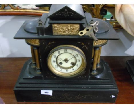 A Victorian Black Marble Architectural Mantel Clock