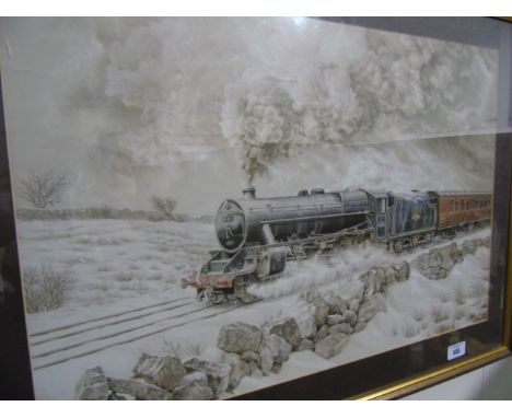 After B. Shack A Coloured Steam Engine Print. 40 x 60cm