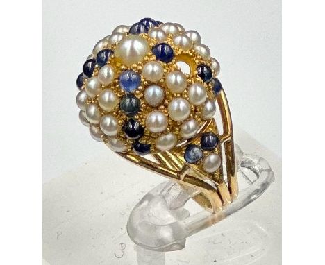 An Arabian gold sapphire and seed pearl cocktail ring, approximate total weight 8.4g Size L