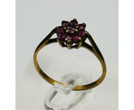 A daisy style garnet ring in 9ct gold approximate weight 1.7g and size Q