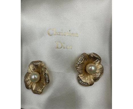 A pair of Christian Dior vintage 1980's flower clip earrings 