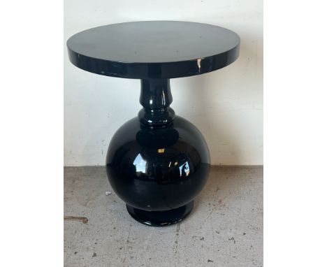 A black side table with circle top and globe base (H64cm Dia50cm)