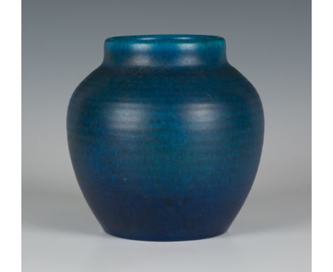 A Pilkington's Royal Lancastrian vase, circa 1920-1938, by Edward Thomas Radford, the short cylindrical neck and ribbed ovoid