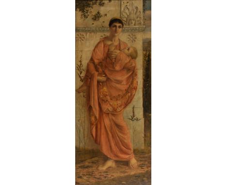 Thomas Ralph Spence - Full-length Portrait of a Classical Mother and Child, dressed in a Pink Embroidered Robe, standing in f