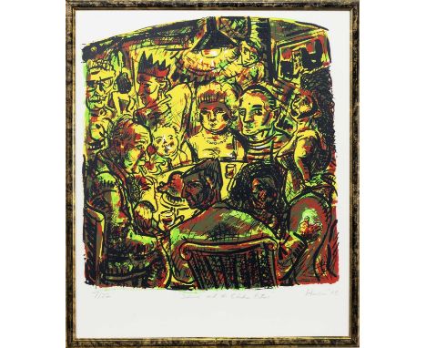 * PETER HOWSON OBE (SCOTTISH b. 1958), SALOME AND THE CHICKEN EATERS limited edition screenprint on paper, signed, titled, da