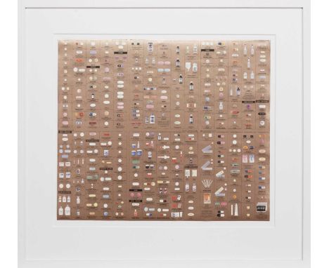 * DAMIEN HIRST (BRITISH b. 1965), PHARMACY WALLPAPER - GOLD (1997) five colour gravure print with metallic goldmounted, frame