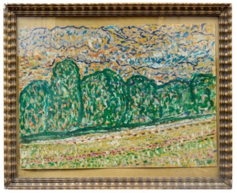 Landschaft mit Bäumen am Wegrand Um 1900 Gouache/Karton. Rechts unten monogrammiert und dat. "M. 907. III. 2". 35 x 47 cm; un