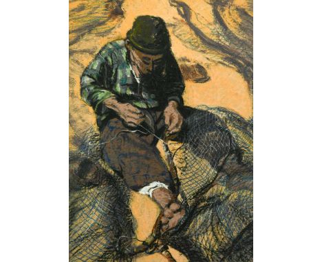 § Eric Bruce McKay (1907-1989) Mending Nets, Portugaloil pastel38 x 26.5cmExhibited:London, The Pastel Society (details untra