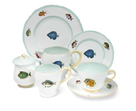 Shelley for Rowland Ward, a Fish pattern part tea set, comprising four teacups, six saucers, six side plates, two sandwich pl