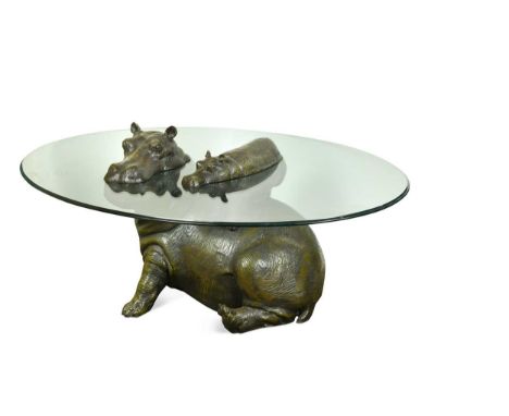 § Mark Stoddart (b. 1960), Hippo and Baby coffee table, a limited edition patinated bronze and glass coffee table, incised si