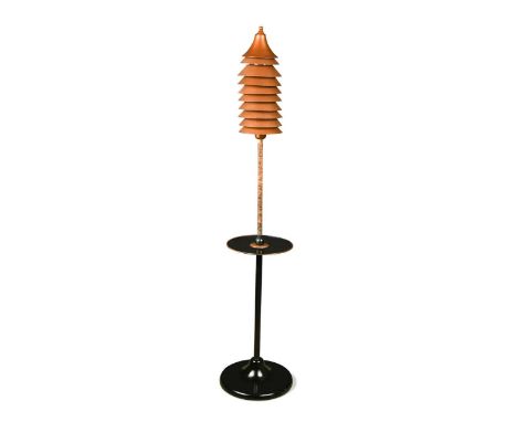 After Raymond McGrath(1903-1977), an unusual Art Deco standard lamp, circa 1940, with copper finished segmented shade raised 