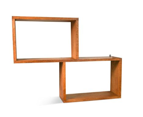 An Art Deco pale oak hanging shelf, circa 1930 of staggered double-box form with prominent dovetailed joints55 x 75 x 15cmIn 