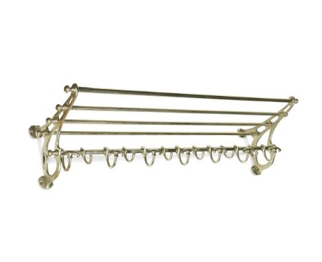 A 'Pullman' style nickel-plated luggage rack, the luggage shelf above a row of thirteen sliding coat hooks21 x 97 x 30cm