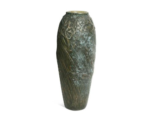 A Royal Doulton Keramet vase, circa 1905,  of elongated ovoid form, the bronzed stoneware body modelled in relief with a desi