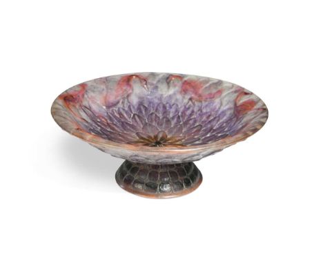 Gabriel Argy-Rousseau (1885-1953), The Birds, circa 1925, a pate de verre glass compote, with central flower head to a rim of