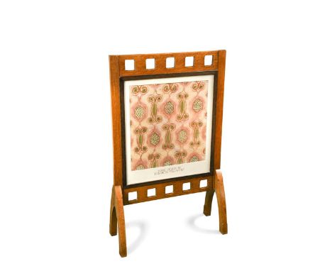 § Elisabeth Vellacott (1905-2002) fabric design in pinks and green, housed within an oak firescreenthe design 39 x 37cm, over