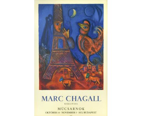 § After Marc Chagall (1887-1985), Bonjour Paris, lithographic poster in colours, 1972, printed by Mourlot, Paris85.5 x 55cm