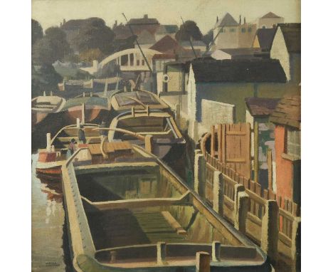 § Harold Workman RBA, ROI, RCA, SMA (1897-1975) Canal scenesigned 'HAROLD / WORKMAN' (lower left)oil on canvas47.5 x 48cmNot 
