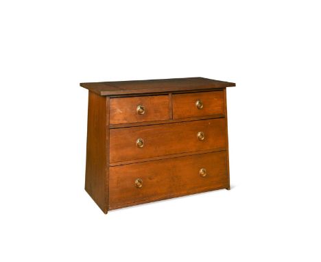 A Glasgow School cypress wood chest of drawers, of trapezoid prism form with two short and two long graduated drawers with co