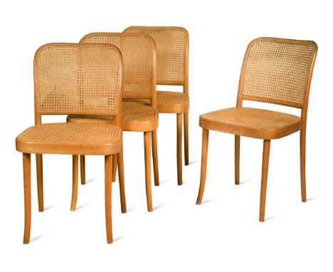 After Josef Frank and Joseph Hoffmann for Thonet, a set of four 'Dinette' dining chairs, with caned backs and seats, branded 