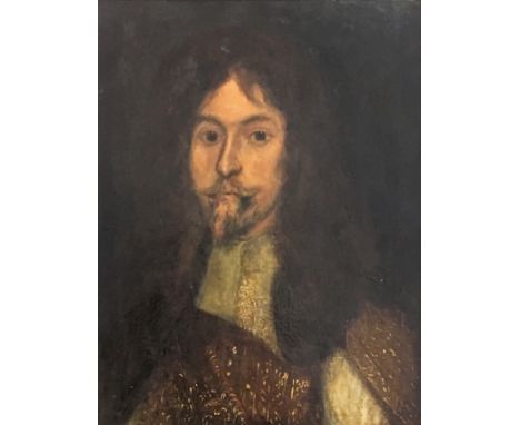 17th century school framed oil on canvas, portrait of a gentleman with restoration, 34.5cm x 43.5cm.