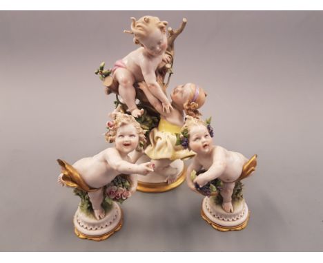 Three Capo Di Monte ceramic cherub figures, signed G. Cappe.