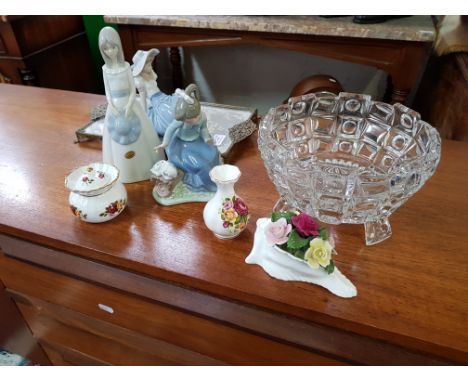 A collection of oddments to include Nao figures, glassware, Ainsley ware etc.