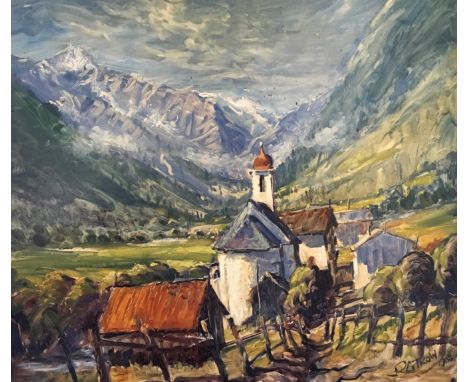 R. G. TROW. Framed, unglazed, signed oil on board, Swiss Alps scene, dated 1968, 46cm x 52.5cm.