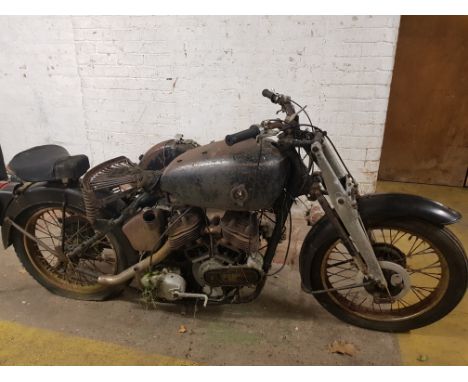 A Matchless Vintage motorcycle with side car frame, no keys, no documents.