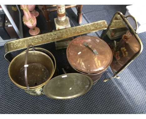 A brass fire screen and curb, etc.