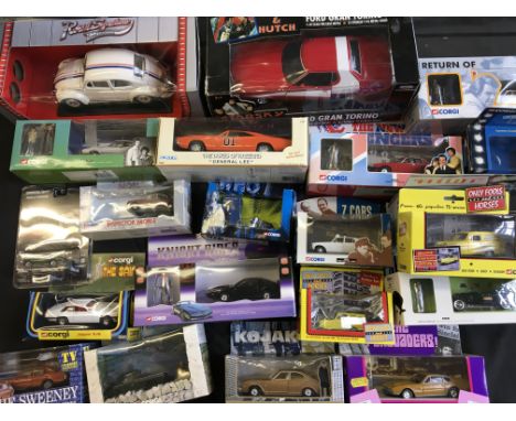 A collection of boxed model vehicle and figure sets including Corgi Last of the Summer Wine Landrover, Knight Rider Pontiac T